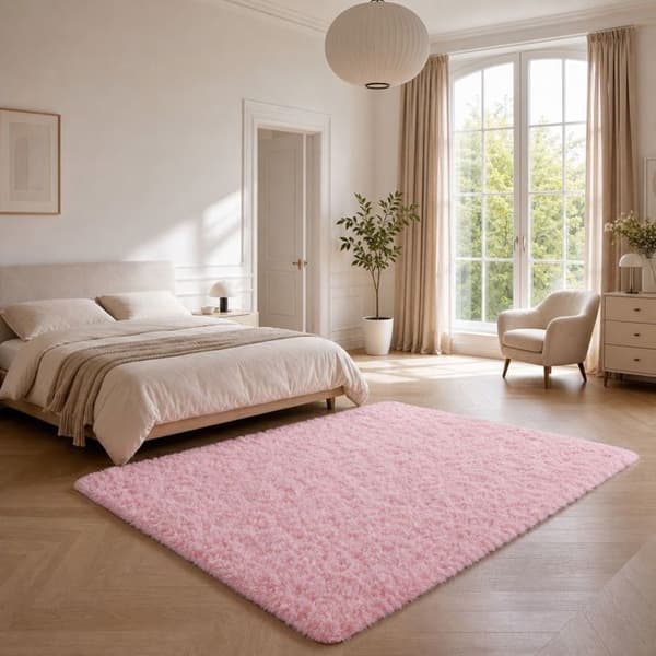 Mjuk, halkfri ryamatta – mjuk polyester 4 cm – för vardagsrum, sovrum och soffa – rosa 120 x 160 cm