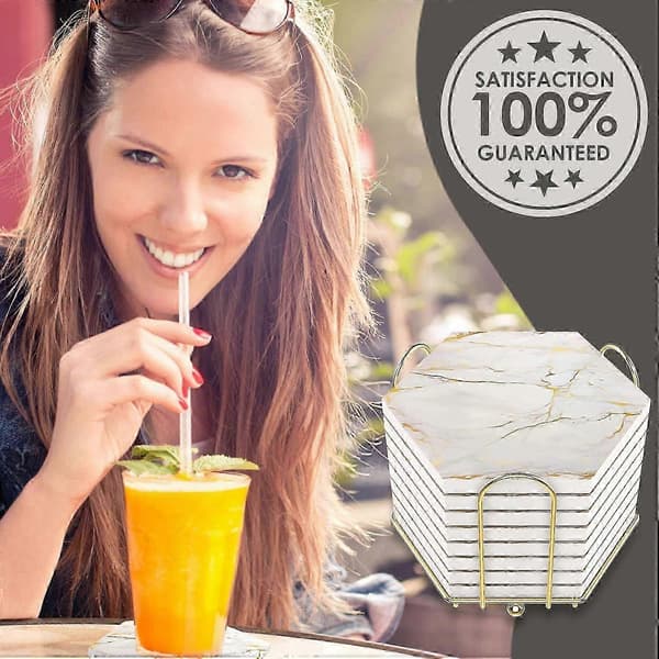 8 marmor - design absorberende underlag med holder, superabsorberende til varme og kolde drikke
