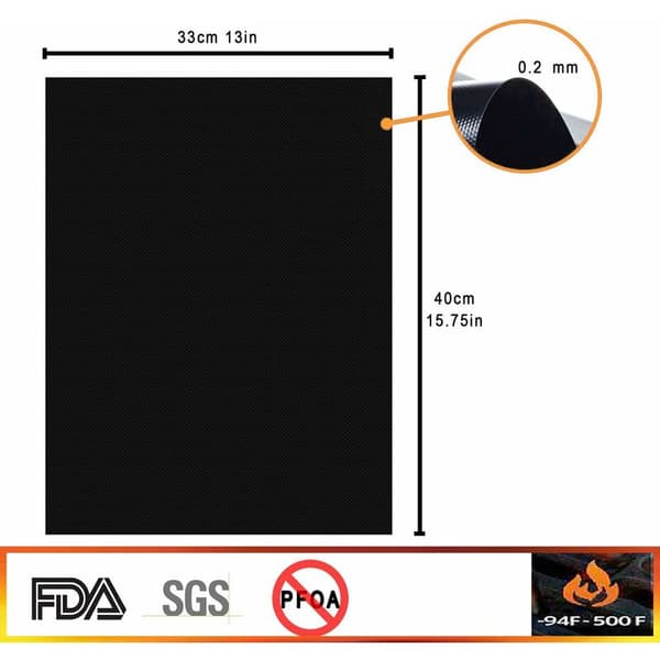 BBQ-bakematte 6-pakning bakematte 40 cm x 33 cm non-stick gjenbrukbar for gass- og kullgriller