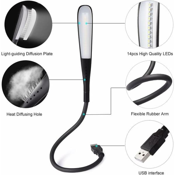 Dæmpbar USB-lampe læselampe med 3 lysstyrker og touch-kontakt til bærbar/PC [Energiklasse A+]