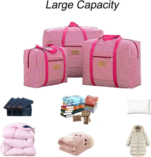 Vanntett Tykk Stor Oppbevaringspose 600D Oxford Organizer Reiseveske For Tepper, Dyner, Puter, Klær Flytting Hjem (Rosa, Medium)