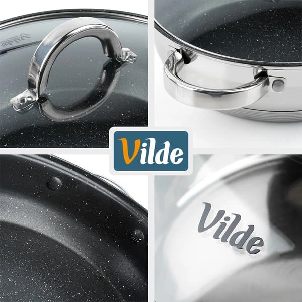 24 cm Stainless Steel Frying Pan with Granite and Lid