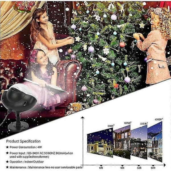 Snowfall LED Projector Lamp, Lights with Rotating Remote Control Waterproof Landscape Snowflake Decorative Lighting for Party