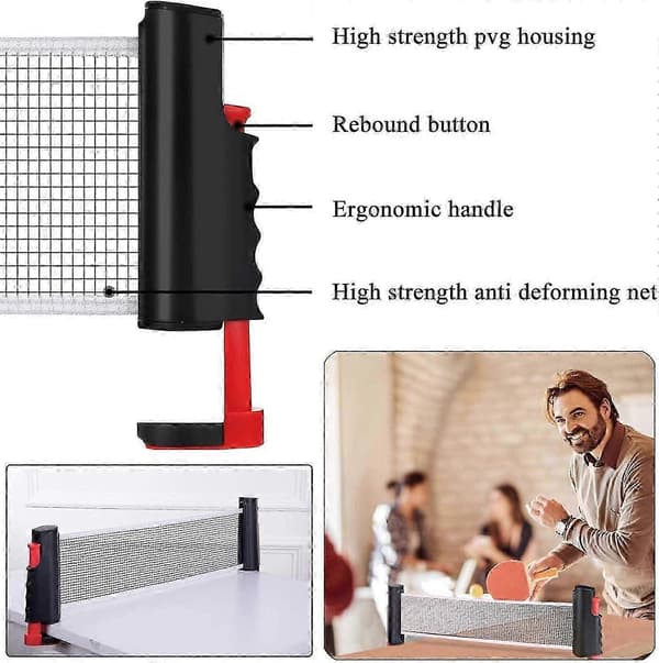 Retractable Table Tennis Net, Portable Ping Pong Net Rack, Perfect for Ping Pong Tables, Desks, Dining Tables, Adjustable Length 190 cm