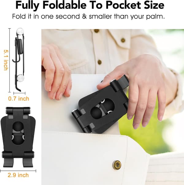 Justerbar foldbar mobiltelefonholder - til iPhone Xs Max, Xs, XR, X, 8, 7, 6 Plus, iPad Air 2 3 4, Mini 2 3 4 og 4-12,9\" - Sort