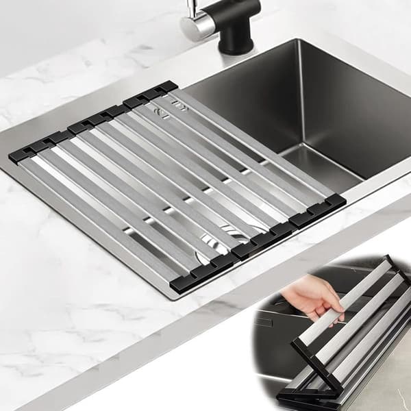 Dish Rack, Telescopic Roll-Up Dish Rack Removable Kitchen Storage and Organization Drying Rack Dish Mat for White White