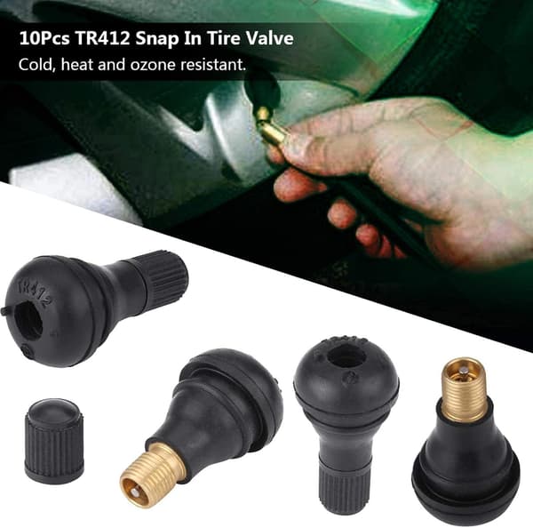 10 stk TR412 hjulventiler snap-in dekkventil bil, dekkventilspindel gummikappe (1,8 * 3,6 cm)