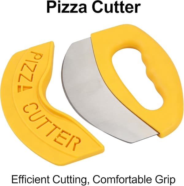 pc Pizzakutter med lokk, deigskrape, pizzaredskap, skarp matpizzaspade, gult kjøkkentilbehør for grilling av deigmat