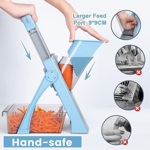 Mandoline Slicer with Adjustable Thickness - Vegetable & French Fry Cutter for Kitchen with Safe Design