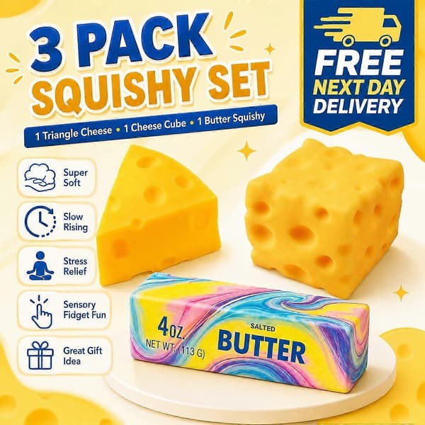 Smør Squishy 3-pak Smør Squishy Ost Squishy Til Angst & Stresslindring Legetøj Til Børn Mænd Kvinder Blødt Legetøj Håndtryk Beroligende