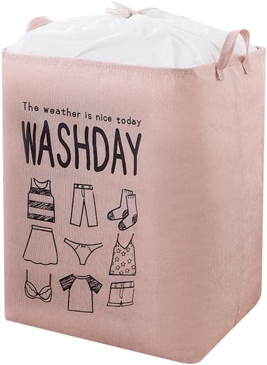 Large Laundry Hamper, Quilt, Clothes, Toys and Sundries Storage Bag, Dustproof Drawstring Opening, Foldable Pink Pink