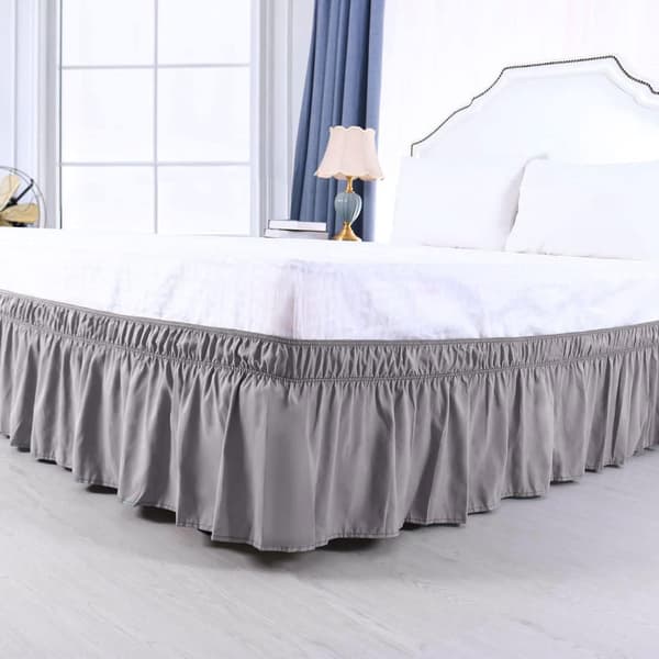 Kjøp kort børstet polyester sengekappe 150x203 cm på tre sider støvete mørkegrå stretchstoff