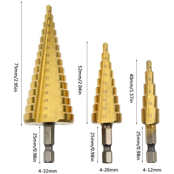 3.4-12 mm 4-20 mm 4-32 mm HSS Step Drill Cone Titanium Wood Metal Hole Hex Cutter Replacement Tool