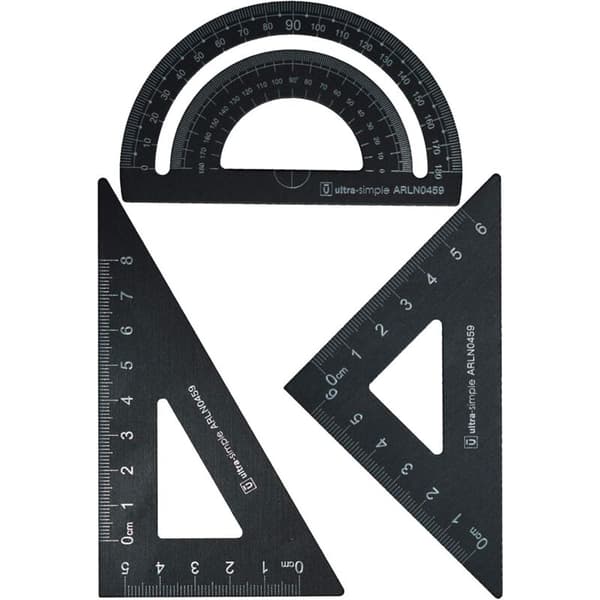 Architect Scale in Metal - 4 Pcs Technical Drawing Geometry Set, Mathematical Geometry Tool, Protractor, Triangular (Black)