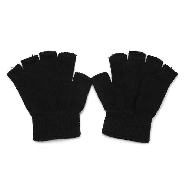 Unisex Adult Half Finger Gloves Solid Color Knitted Fingerless Warm Winter Mittens