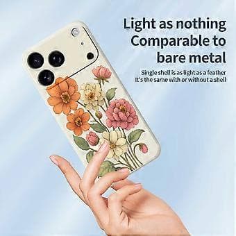Kompatibelt deksel til iPhone 17 Pro Max, vakkert blomstermønster, rett kant, TPU-bakside (beige)