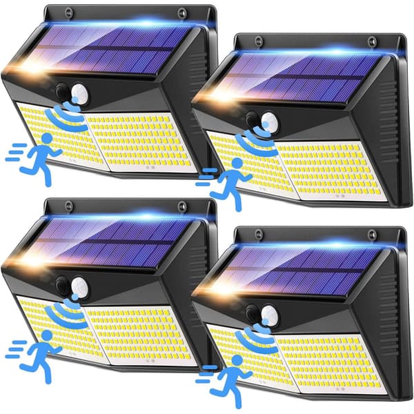 【248 LED/2000LM】4-pak solcellelamper til haven, superlyse 3-vejs solcelledrevne LED-spotlights til udendørs brug.