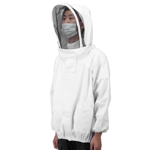 Beekeeping Protective Jacket with Veil, Bee Suit, Blouse with Double Zippers, Beekeeping Accessories, White