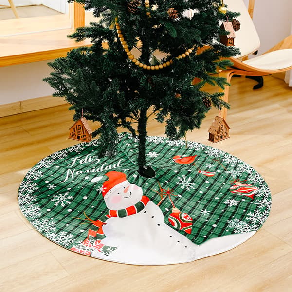 Juletræstæppe med julemand og snefnug - 118 cm - Grøn, Jul