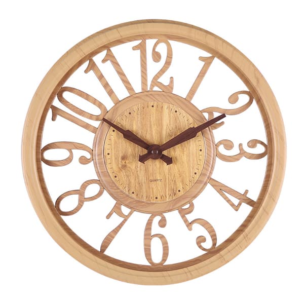 Wall Clock Quartz Silent Wall Clock No Ticking Round Wood Structure