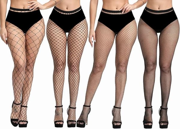 4-pak plus size netstrømper, sorte netstrømpebukser lårhøje-SS1-