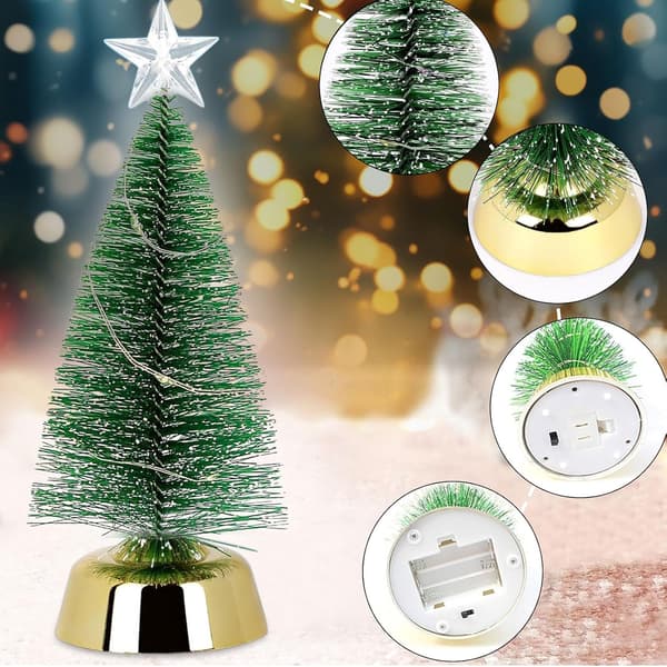 Mini Christmas Tree with LED - Small Artificial Christmas Tree with Lights - Mini Miniature Christmas Tree - 19cm + 25cm