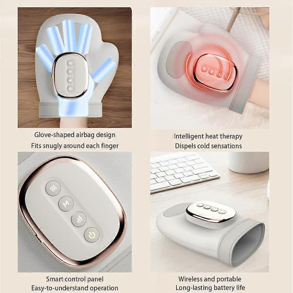 Trådløs håndmassager med 5 intensitetsniveauer og fingermassage med varme og kompression