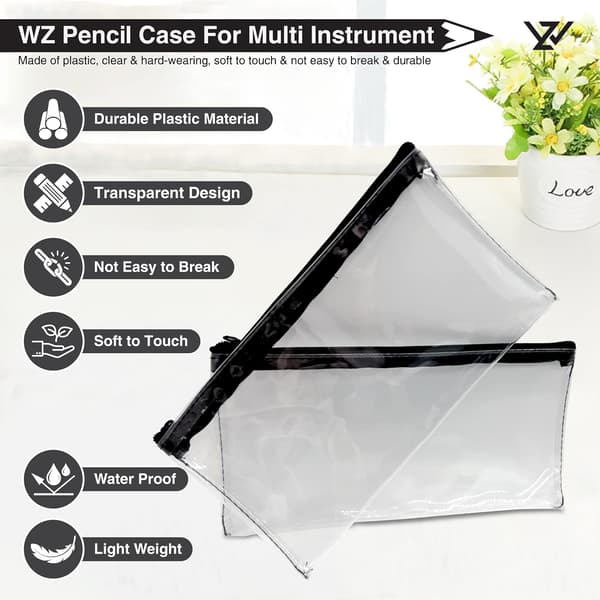 Pencil Case - Transparent PVC Zipper Pencil Case - Clear Pencil Case for Exam Pen Pencil Case (2-Pack)