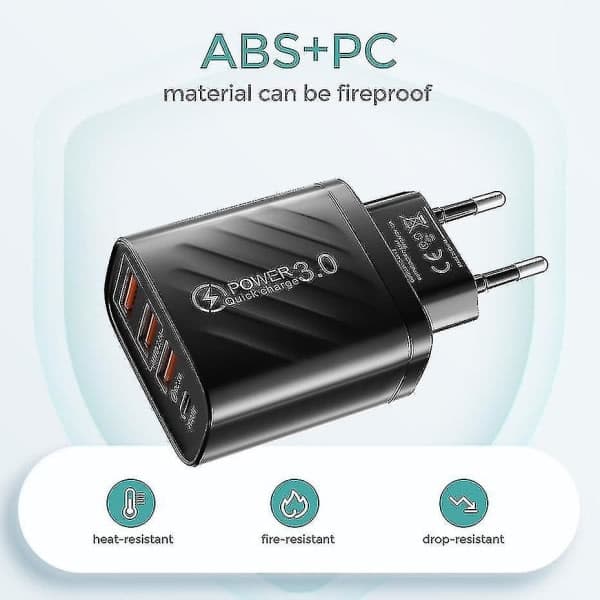 30W USB C-hurtigoplader til iPhone 13 12 Xiaomi Huawei Samsung Quick Charge 3.0 4.0 EU sort