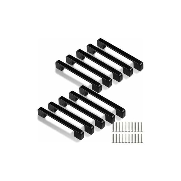 128 mm Kitchen Handles, 10 Black Kitchen Handles for Door, Drawer, Cabinet (with Screws)