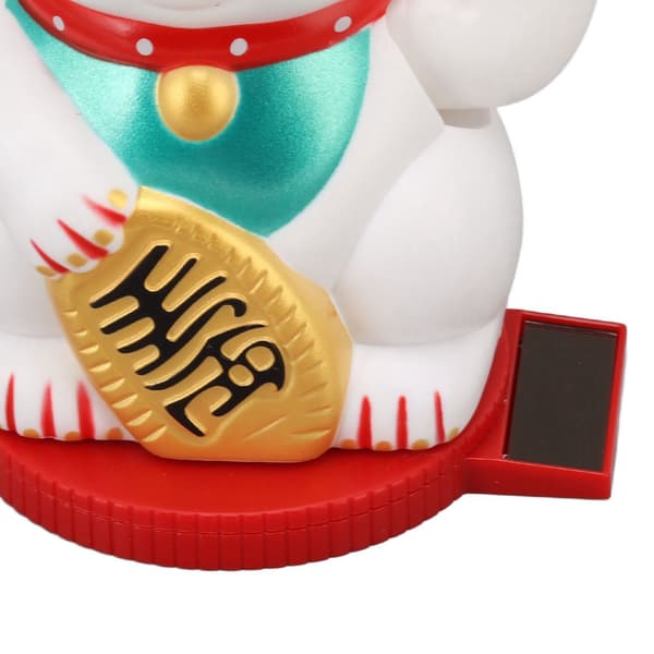 Solar-Powered Lucky Cat Decoration, White, 5-inch, Waving Arm, Rotatable Base, Light Sensor