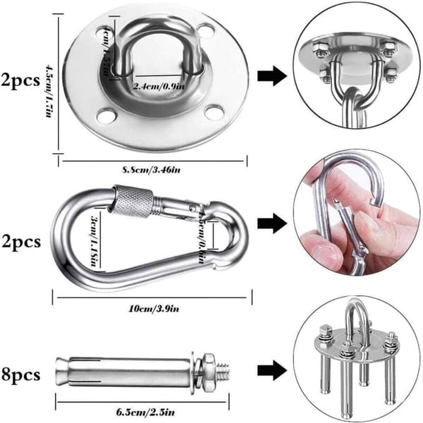 2-pack Stainless Steel Ceiling Mount with 180° Rotation, Compatible with Concrete and Wood - Includes Mounting Screws