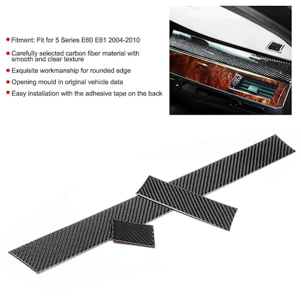 3 st Kolfiber Instrumentpanel Panel Trim Skydd Dekoration Passar 5-serie E60 E61 2004–2010