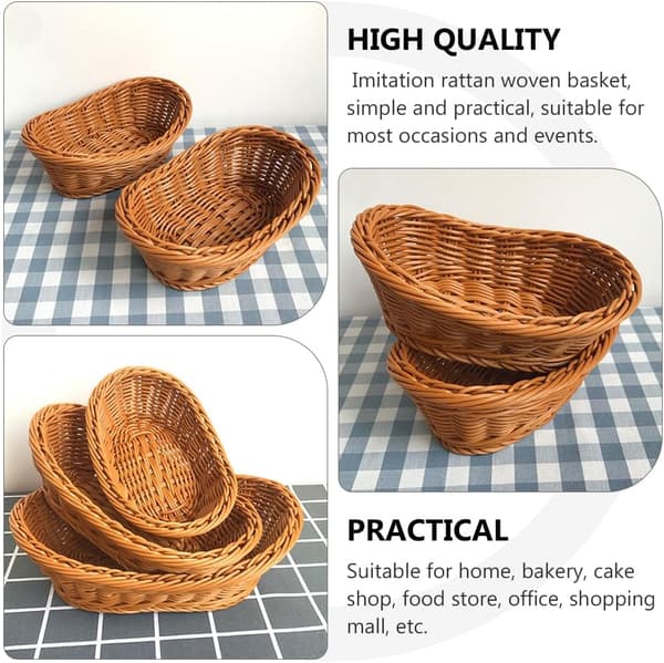 2 st Imitation Rotting Flätade Brödkorgar Poly Wicker Fruktkorgar för Matservering Display Grönsaker Hem Kök Restaurang Utomhus Brun L