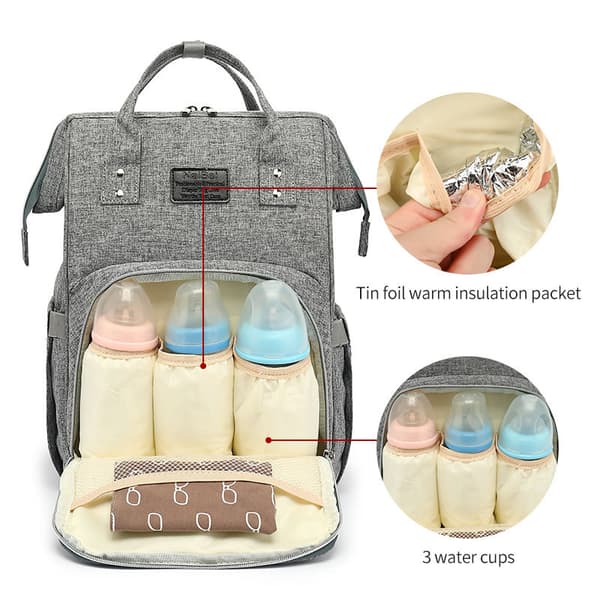 Diaper Bag Backpack, Waterproof Foldable Diaper Bag, Multifunctional Baby Diaper Bag Backpack Pink Grey