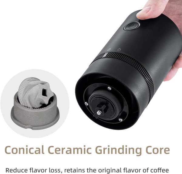 Portable Electric Burr Coffee Grinder, Electric Rechargeable Mini Coffee Grinder with Multiple Grind Settings - Black