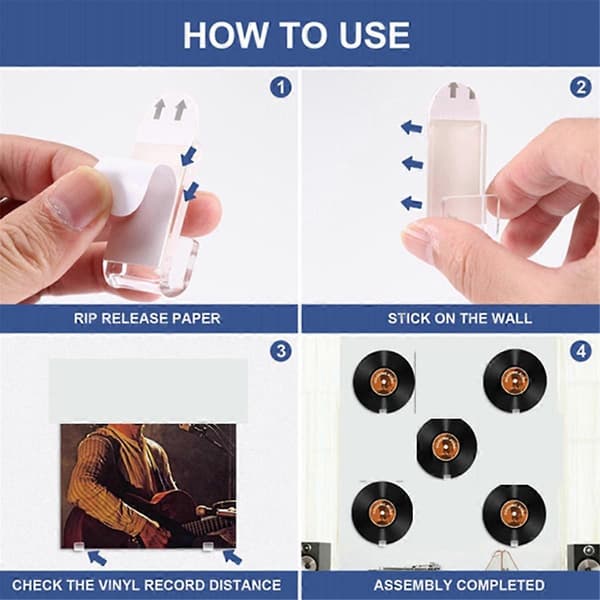 Vinyl Wall Mount, 18 Pcs Acrylic Vinyl Record Holder Self-Adhesive Clear Vinyl Display Shelf [DB] Transparent Transparent
