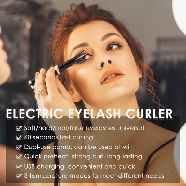 Heated Eyelash Curler, 2-in-1 Eyelash Curler with Built-in Comb and 3 Temperature Settings