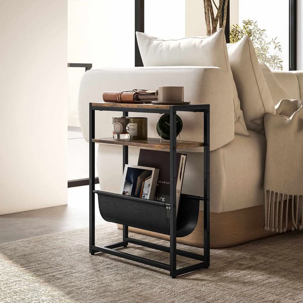Narrow Side Table, 3-Tier Shelf, V-Shaped Magazine Rack, 43x18x56 cm