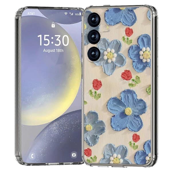Mobile Phone Case for Samsung Galaxy S25 IMD Pattern Printing PC Mobile Phone Shell - Blue Flower