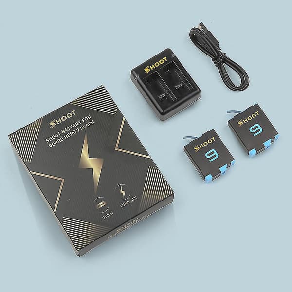 Batterier og 2-kanals USB-oplader til Hero 9 Sportskamera