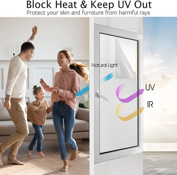 Window Film, Frosted Window Decal, Heat Control UV Blocking (30cm x 200cm)