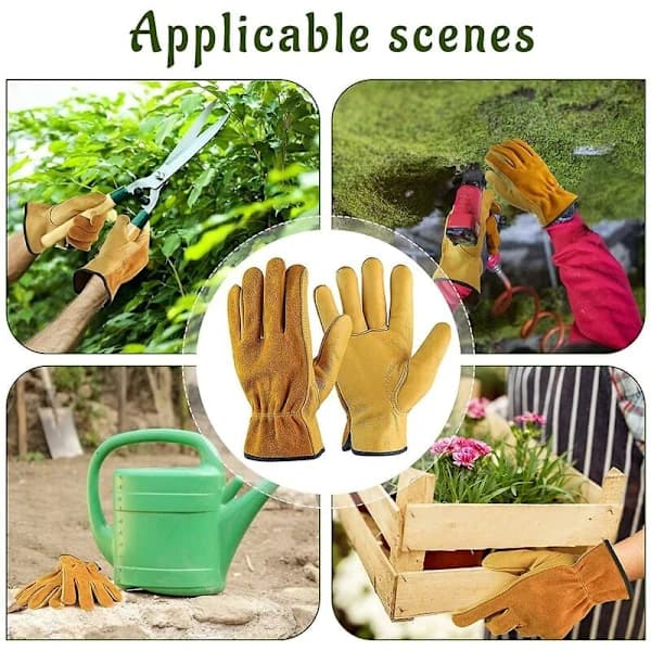Cowhide Leather Work Gloves for Drivers, DIY, Gardening, Storage, Farm Work, Multi-purpose (XL, Yellow)