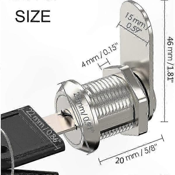 20 mm skabslås med nøgler, postkasse- og skabslås, møbelgreb (5-pak)