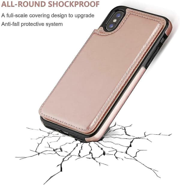 Iphone Xs Iphone X Pung Etui Med Kortholder, Dobbelt Magnetlås - Rosaguld