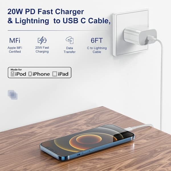2-pak - Oplader til iPhone - Hurtigoplader - Adapter + Kabel 20W Hvid one size iPhone 2-pak iPhone（NT） 2-pak iPhone 2-pak iPhone