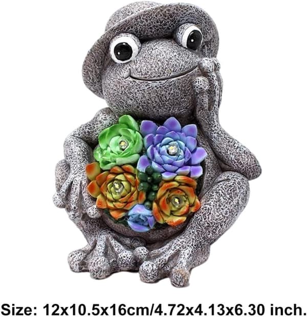 Outdoor Statues, Frog Figurines with Solar LED Lights, Waterproof