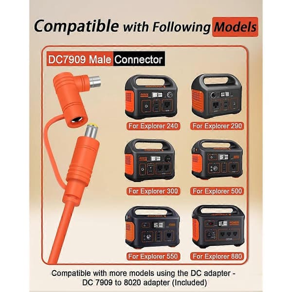14AWG bilopladerkabel 2M til Jackery bærbar kraftstation Explorer 3000 2000 1500 med DC7909/8020-stik