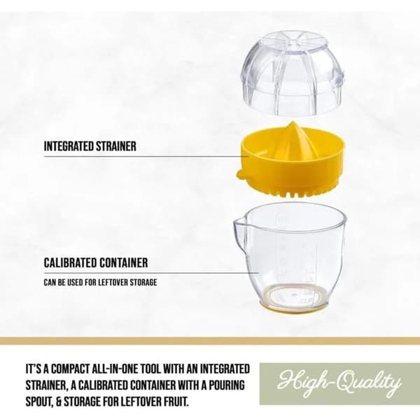 Lemon Squeezer with Built-in Strainer, 1/2 Cup Capacity, Graduated Container, Pour Spout, BPA-Free