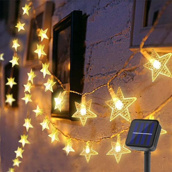 Solar Christmas Lighting Garland with 30 Warm White LEDs, 6.5m, Waterproof Star String Lights for Outdoor Decoration
